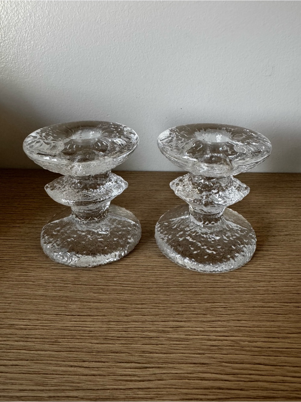 Clear Textured Glass Candle Holders - Pair by Timo Sarpanera